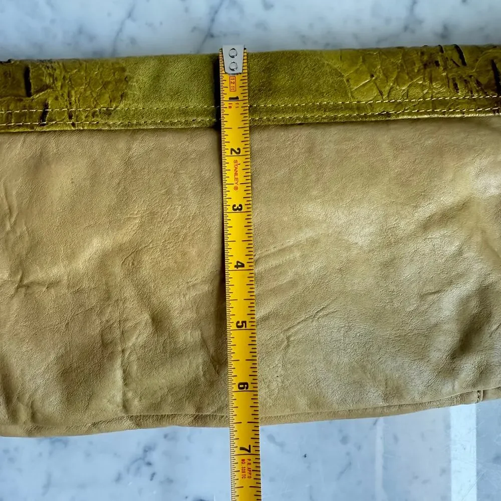 L.A.M.B. Embossed Leather Suede Clutch Bag Yellow Tan Lime Green Y2K